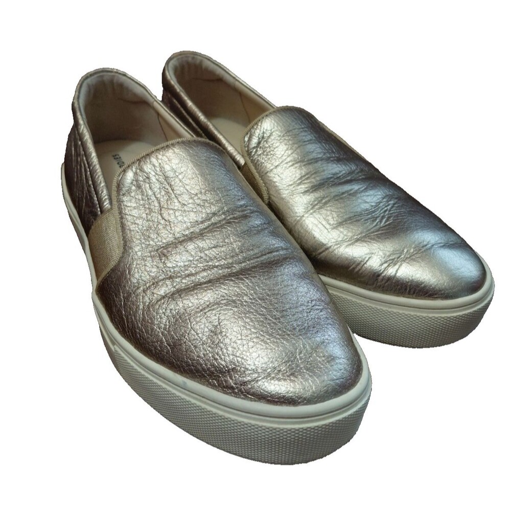 BIRDIES Women 8 Gold Metallic The Swift Leather Slip On Sneaker Loafers